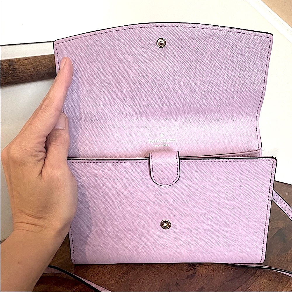 Kate Spade Bright Lavender Leather Mini Crossbody Bag Clutch Wallet 14K Gold - Picture 7 of 12